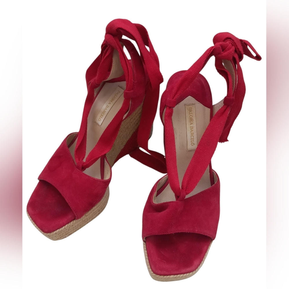 Paloma Barcelo Women's Red Espadrille Wedge Sandals Size 39 EU